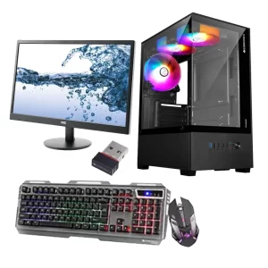 AMD RYZEN 5 3400G PROCESSOR | GIGABYTE B450M K MOTHERBOARD | CRUCIAL 8GB DDR4 3200MHz RAM | CURUCIA P3 PLUS 500GB NVMe SSD | ANT ESPORTS VS400L PSU | ZEB ROBUST CABINET | AOC 24 INCH MONITOR | ZEB TRASFORMER KIT BLACK | LIVE TECH WIF ADAPTER